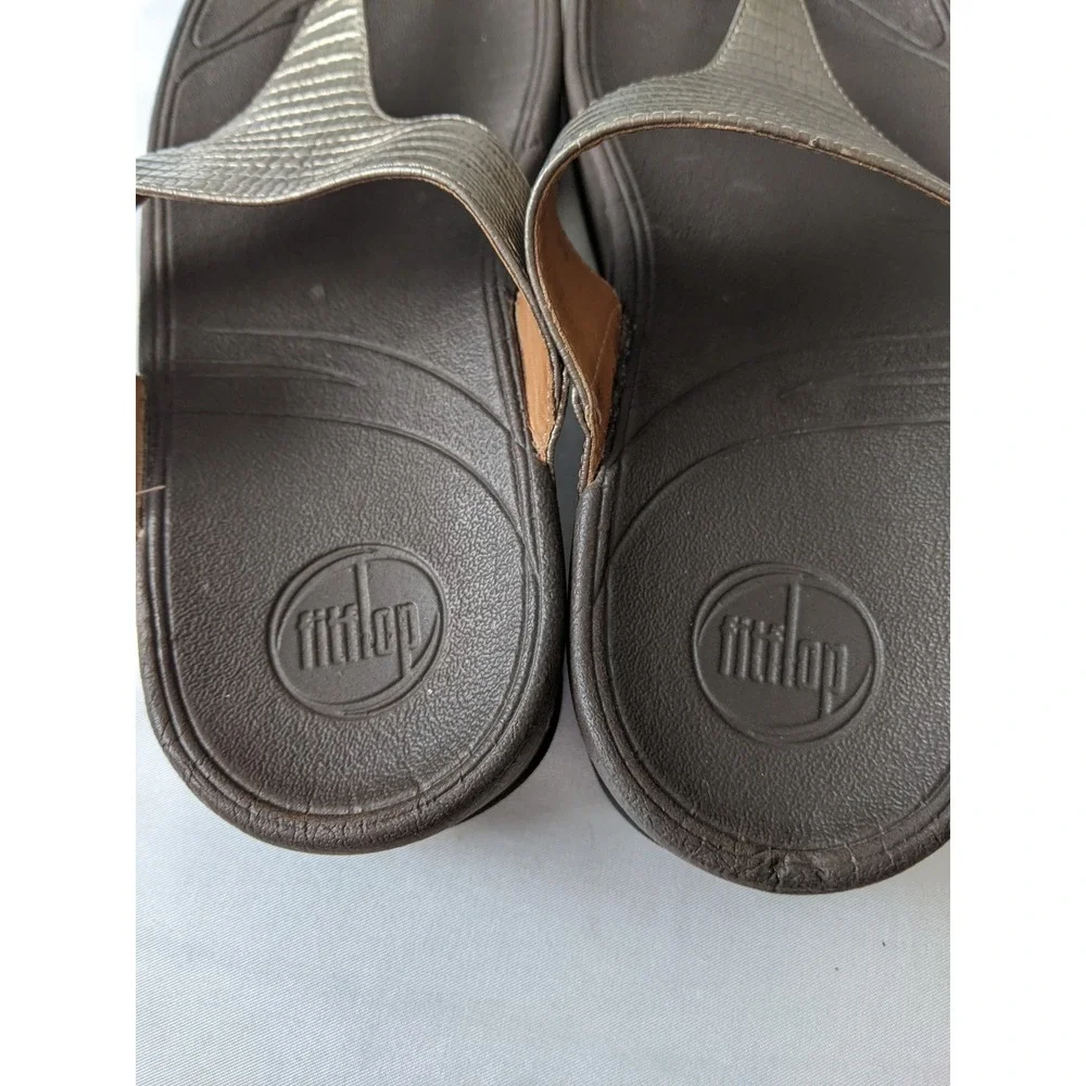 FitFlop Women Bronze Lizard Embossed Thong Slingback Sandals 350-012 US 8 UK 6
